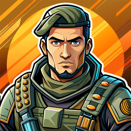 Vector illustration of a man in a military uniform. Cartoon style.のイラスト素材