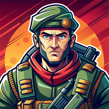 Vector illustration of a soldier with a gun in his hand. Cartoon style.のイラスト素材