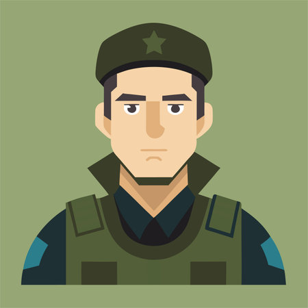 Soldier in a military uniform. Vector illustration in flat style.のイラスト素材
