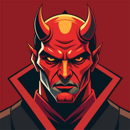 Devil head on red background. Vector illustration for t-shirt.のイラスト素材