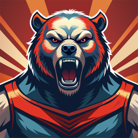 Grizzly bear head mascot. Vector illustration for t-shirt print.のイラスト素材
