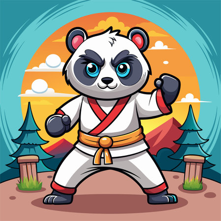 panda karate kimono judo taekwondo vector sport mascotのイラスト素材