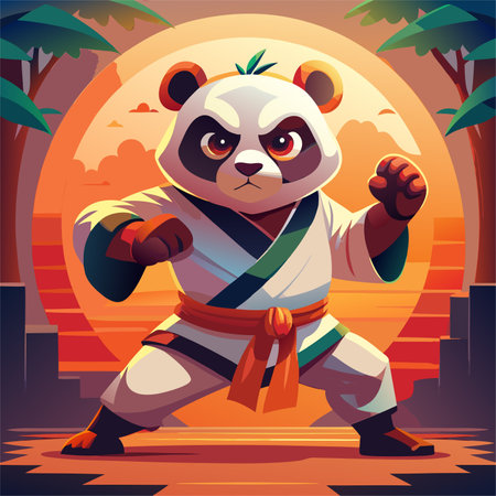 panda karate kimono judo taekwondo vector sport mascotのイラスト素材