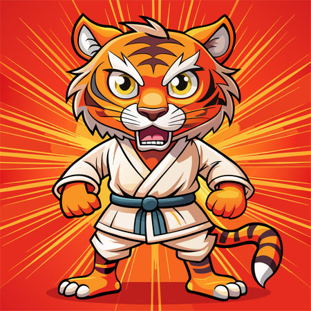Tiger in a kimono with a belt. Vector illustration.のイラスト素材
