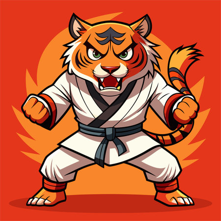 Tiger in a kimono with a belt. Vector illustration.のイラスト素材