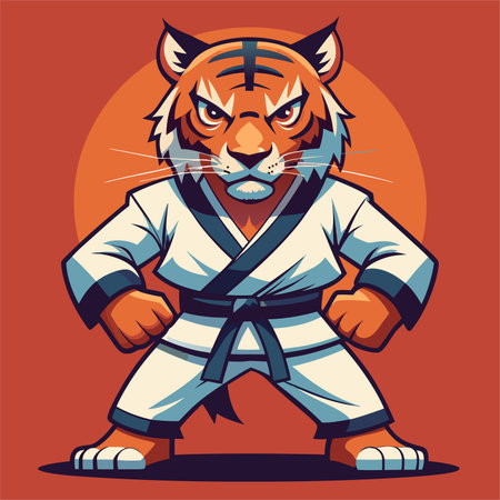 Tiger in a kimono with a belt. Vector illustration.のイラスト素材