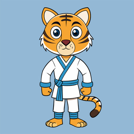 Tiger in a kimono with a belt. Vector illustration.のイラスト素材