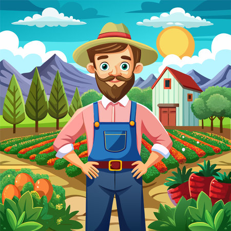 cartoon vector illustration of farmerのイラスト素材