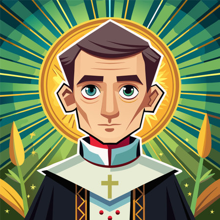 Vector illustration of a cartoon man in a catholic costume with a cross.のイラスト素材