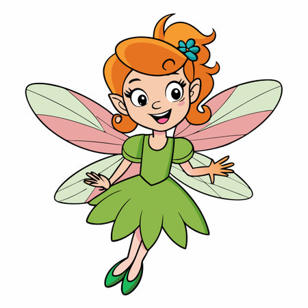 Vector illustration of a cute cartoon fairy. Isolated on white background.のイラスト素材