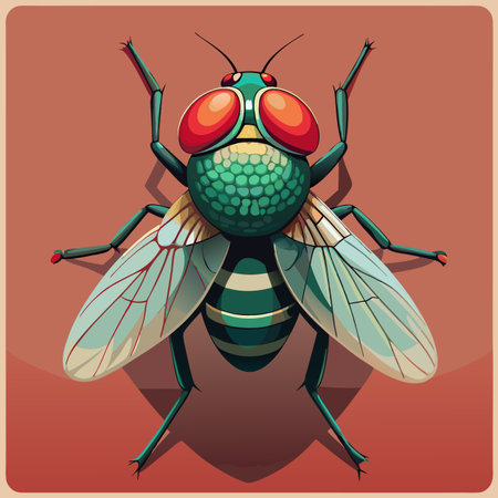 Vector Illustration of a Green Fly on a Brown Background with Gradient Meshのイラスト素材