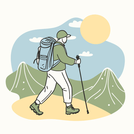 vector illustration of hiking climbing in the mountainのイラスト素材