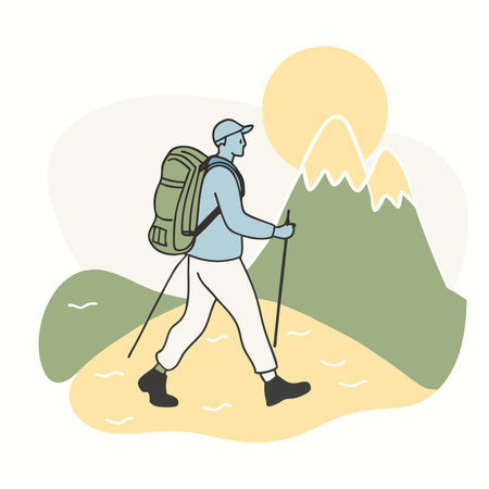 vector illustration of hiking climbing in the mountainのイラスト素材