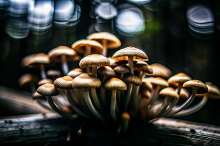 Mushrooms growing in the forest. Selective focus. Nature.の素材