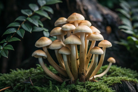 Mushrooms in the forest, macro photography, selective focus.の素材