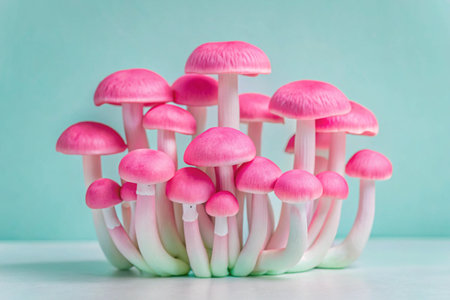 Pink Bunch of Shimeji Mushrooms on pastel backgroundの素材