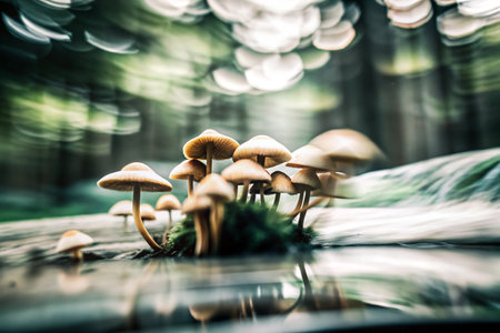 Mushrooms growing in the forest, shallow depth of field.の素材