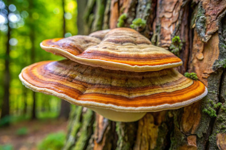 Ganoderma Lucidum - Ling zhi mushroom on a tree trunkの素材