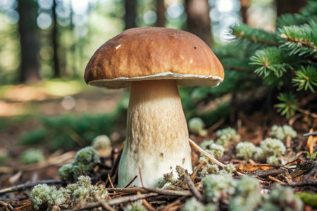 Boletus edulis (king bolete) in the forestの素材
