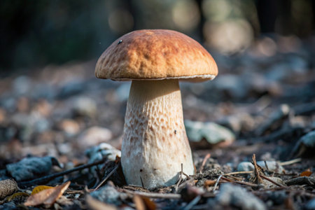 Boletus edulis or porcini mushroom in autumn forestの素材