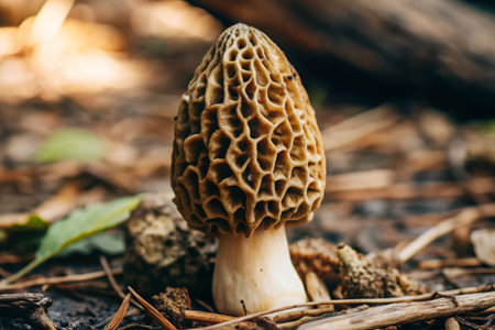 Morel mushrooms grow in the forest. Morel mushrooms grow in the forest.の素材