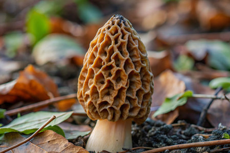 Morel mushroom (Morchella esculenta) growing in the forestの素材