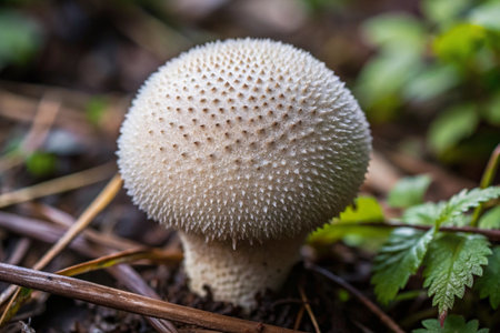 Close up of a common puffball (Lycoperdon perlatum).の素材
