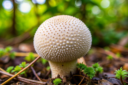 Close up of a common puffball (Lycoperdon perlatum).の素材