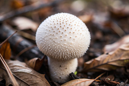 Close up of a common puffball (Lycoperdon perlatum) in the forestの素材