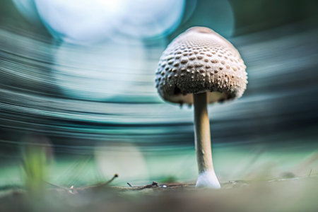 Close-up of parasol mushroom growing in the forest. Selective focus.の素材