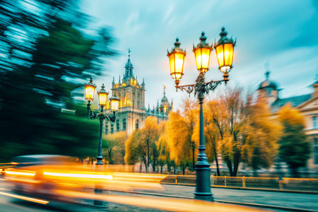 Lampposts on the street in Prague, Czech Republicの素材
