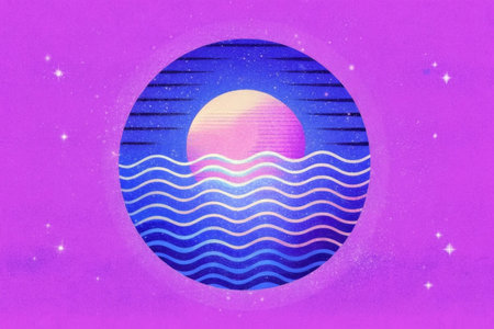 Sunset on the sea. Vector illustration in a flat style.の素材