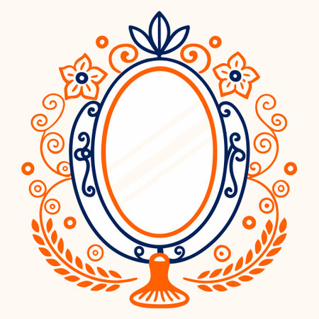 Hand mirror with long shadow in flat style vector illustration. Simple makeup hand mirror for women clipart cartoon style, hand drawn doodle style. Mirror with handle cute vector illustration flat design styleのイラスト素材
