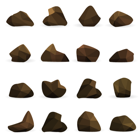 Rock stone cartoon in isometric 3d flat style. Set of different bouldersのイラスト素材