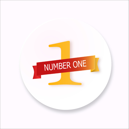 Number one conceptual background with red ribbon on orange backdrop. 1st place Poster or brochure template. Vector illustration.のイラスト素材
