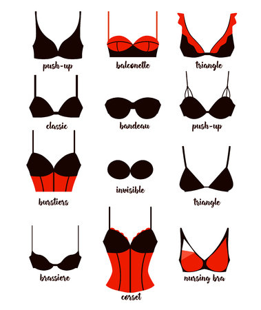 Big set of bras , sexy underwear . Women s clothing , vector illustrationのイラスト素材