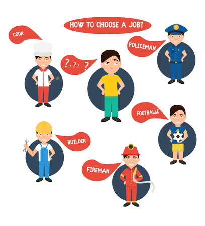 Choosing profession , policeman, construction worker, chef  fireman vector illustrationのイラスト素材