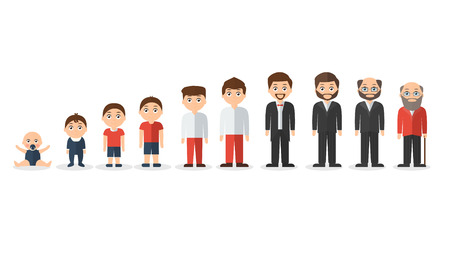 Aging concept of female and male characters, the cycle of life from childhood to old ageのイラスト素材
