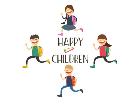 Joyful children go to school . Start of the year . Vector illustrationのイラスト素材
