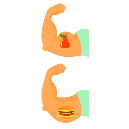 Exercise and healthy eating . Creative example of proper nutrition.Vectorのイラスト素材