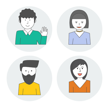 Linear style characters of people . Avatar woman and a man . Vector illustrationのイラスト素材