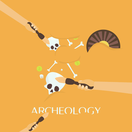 Archeology science. Ancient fossils. Discovering a jug, treasure hunters ancient artifacts. Historicalのイラスト素材