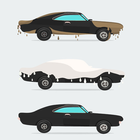 Cool vector flat illustration on dirty and clean car.のイラスト素材