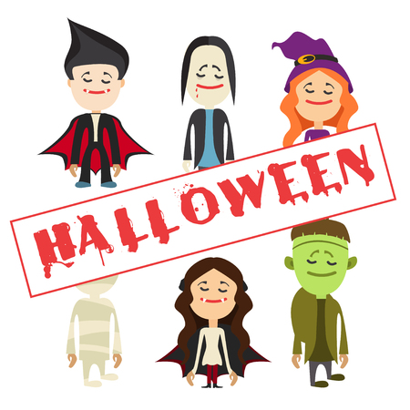 A big set of scary characters, costumes for Halloween. Vector illustrationのイラスト素材