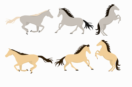Smiling cartoon horses on white background and cartoon horse vector set.のイラスト素材