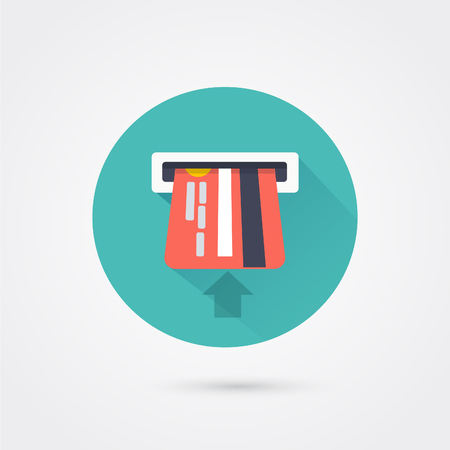 Flat style with long shadows, atm card vector icon illustration.のイラスト素材