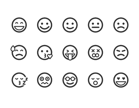 Set of outline emoticons, emoji isolated on white background, vector illustration.のイラスト素材