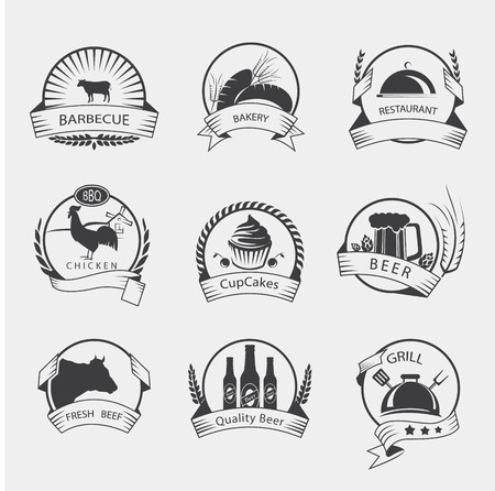 Collection of Premium Beef, Chicken and Pork Labels and Design Elements in Vintage Styleのイラスト素材