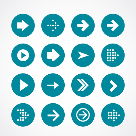 Arrow sign icon set. Simple circle shape internet button on gray background.のイラスト素材