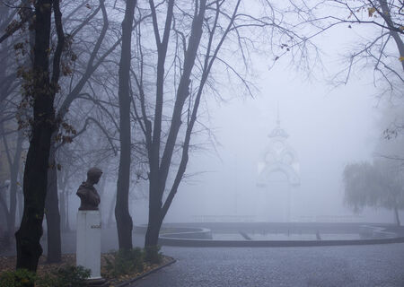 architectural structure in the fogの写真素材